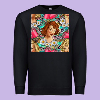 Hairdresser Western Girl And Hair Curler Seamless Pattern Bbs Premium Sweatshirt Designed By Bundleandbundleshop