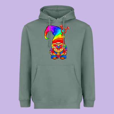 Lgbtq+ Pride Gnome With Heart Balloon Heavyweight Hoodie Designed By Bundleandbundleshop