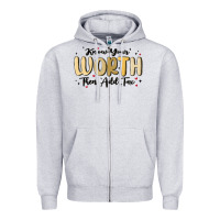 Heather Grey know your worth Zipper Hoodie - MaliasSmallBusiness