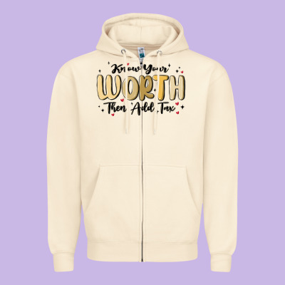 Know Your Worth Zipper Hoodie Designed By Maliassmallbusiness