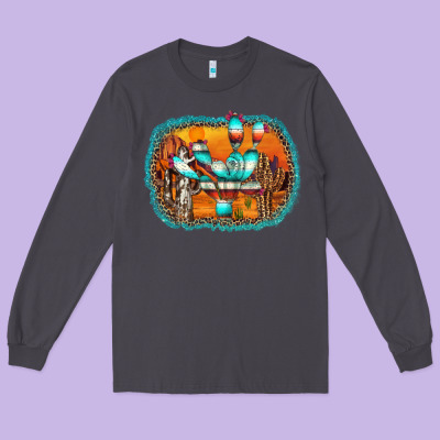 Western Cactus Long Sleeve Tee Designed By Adodesignshop