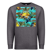 Charcoal Heather Lake Fish And Reeds With Leopard Seamless Pattern Bbs Premium Sweatshirt - BundleAndBundleShop