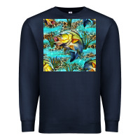 Navy Lake Fish And Reeds With Leopard Seamless Pattern Bbs Premium Sweatshirt - BundleAndBundleShop