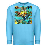 Ocean Blue Lake Fish And Reeds With Leopard Seamless Pattern Bbs Premium Sweatshirt - BundleAndBundleShop