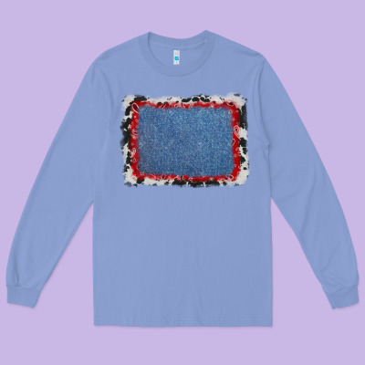Cowhide Bandana Denim Background Long Sleeve Tee Designed By Adodesignshop