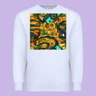 Leopard Digital Camera And Sunflowers With Camouflage Seamless Pattern Premium Sweatshirt Designed By Bundleandbundleshop