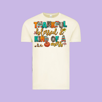 Thankful  Blessed And Kind Of A Mess Vintage Tee Designed By Adodesignshop