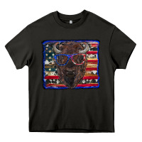 Asphalt bison with american flag Heavy Core Tee - RanaPortraitStore