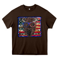 Chocolate Brown bison with american flag Heavy Core Tee - RanaPortraitStore