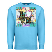 Ocean Blue Leopard Love Hair And Mirror With Daisy Seamless Pattern Bbs Premium Sweatshirt - BundleAndBundleShop