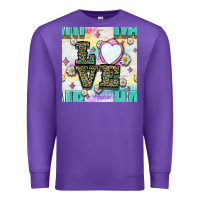 Purple Leopard Love Hair And Mirror With Daisy Seamless Pattern Bbs Premium Sweatshirt - BundleAndBundleShop