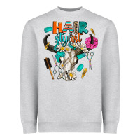 Heather Grey bullskull hairstlist Heavyweight Sweatshirt - AdoDesignShop
