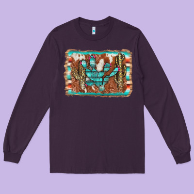 Cactus Cowhide Serape Long Sleeve Tee Designed By Adodesignshop