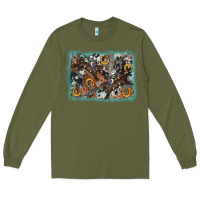 Army Green bucking bronco rodeo revolver western background Long Sleeve Tee - AdoDesignShop