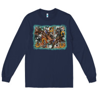 Navy bucking bronco rodeo revolver western background Long Sleeve Tee - AdoDesignShop