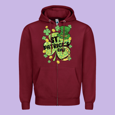 St. Patrick's Day Shamrock Zipper Hoodie Designed By Maliassmallbusiness