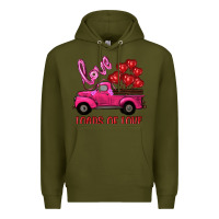 Army Green valentine's day loads of love turck with balloons Premium Hoodie - RanaPortraitStore