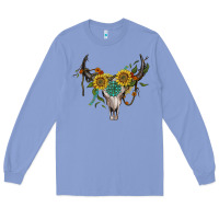 Colony Blue boho bullskull with sunflower and gemstone Long Sleeve Tee - Artiststas