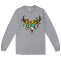 Heather Grey boho bullskull with sunflower and gemstone Long Sleeve Tee - Artiststas