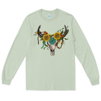 Matcha boho bullskull with sunflower and gemstone Long Sleeve Tee - Artiststas