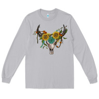 Boho Bullskull With Sunflower And Gemstone Long Sleeve Tee | Teevron