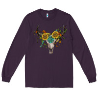 Plum boho bullskull with sunflower and gemstone Long Sleeve Tee - Artiststas