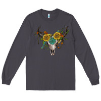 Smoke boho bullskull with sunflower and gemstone Long Sleeve Tee - Artiststas