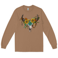 Toasted Coconut boho bullskull with sunflower and gemstone Long Sleeve Tee - Artiststas