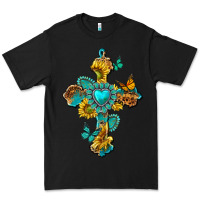 Black western cross with gemstone and sunflowers Premium Tee - texasbilliewilder