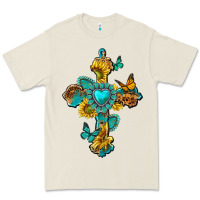 Bone western cross with gemstone and sunflowers Premium Tee - texasbilliewilder