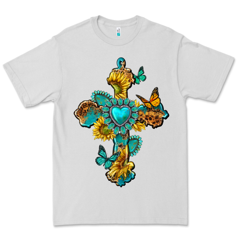 Western Cross With Gemstone And Sunflowers Premium Tee by texasbilliewilder | Teevron