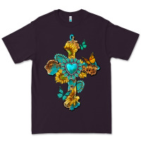 Plum western cross with gemstone and sunflowers Premium Tee - texasbilliewilder