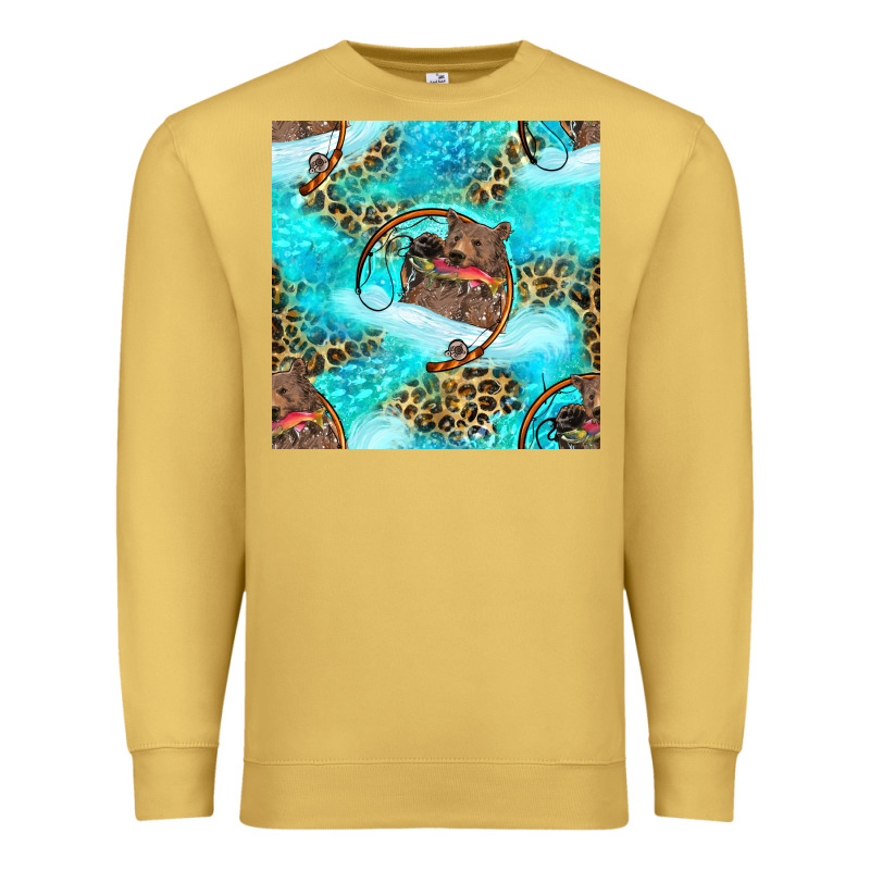 Mama Bear Hunting Fish With Leopard Seamless Pattern Premium Sweatshirt by BundleAndBundleShop | Teevron