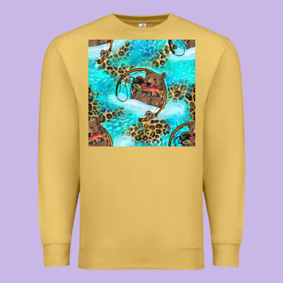 Mama Bear Hunting Fish With Leopard Seamless Pattern Premium Sweatshirt Designed By Bundleandbundleshop