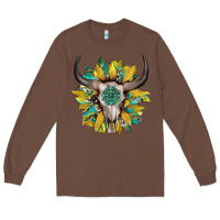 Chestnut boho bullskull with sunflower and gemstone Long Sleeve Tee - Artiststas