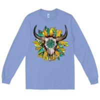 Colony Blue boho bullskull with sunflower and gemstone Long Sleeve Tee - Artiststas