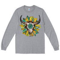 Heather Grey boho bullskull with sunflower and gemstone Long Sleeve Tee - Artiststas