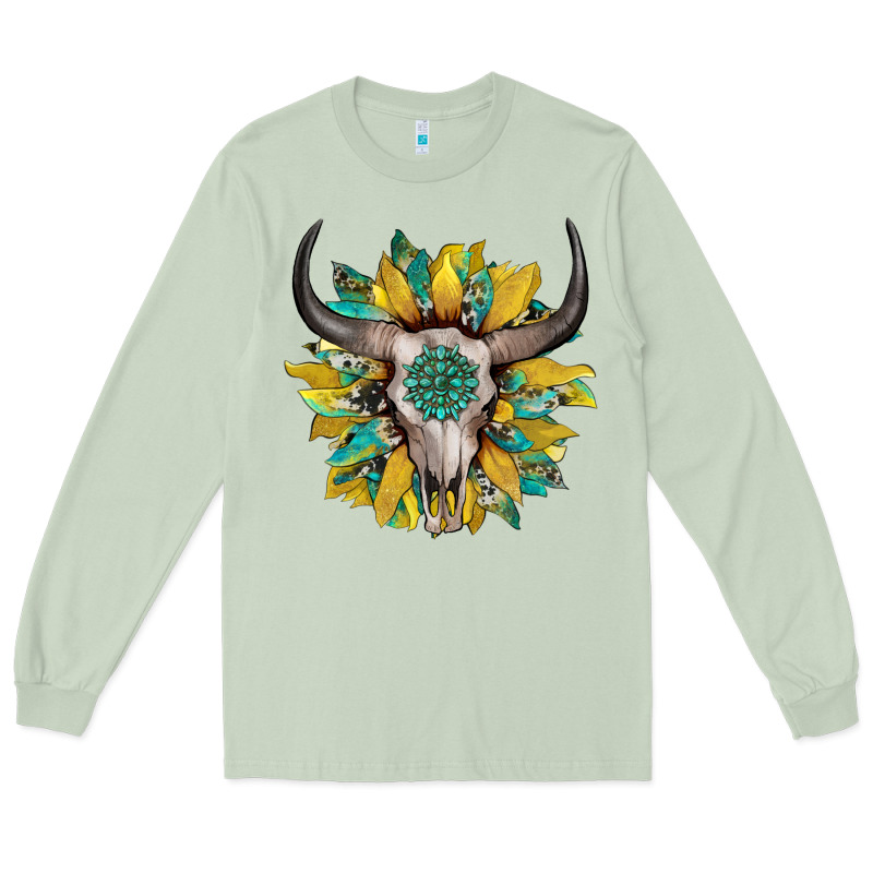 Boho Bullskull With Sunflower And Gemstone Long Sleeve Tee by Artiststas | Teevron