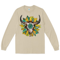 Mushroom boho bullskull with sunflower and gemstone Long Sleeve Tee - Artiststas