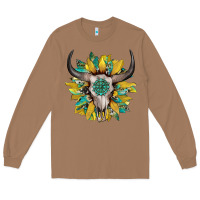 Toasted Coconut boho bullskull with sunflower and gemstone Long Sleeve Tee - Artiststas