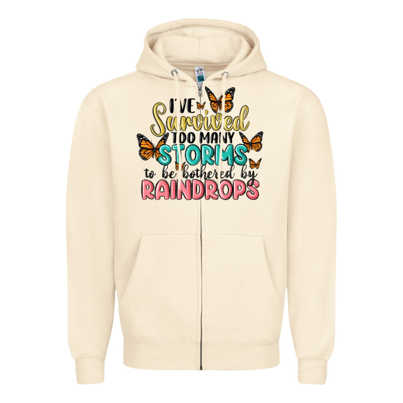 I Have Survived Too Many Storms To Be Bothered By Raindrops Malia Zipper Hoodie by MaliasSmallBusiness | Teevron