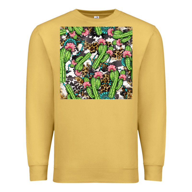 Western Cactus And Turquoise Gemstone With Leopard And Cowhide Seamles Premium Sweatshirt by BundleAndBundleShop | Teevron