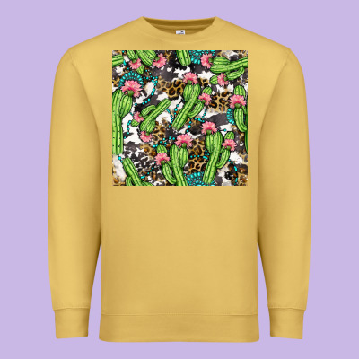 Western Cactus And Turquoise Gemstone With Leopard And Cowhide Seamles Premium Sweatshirt Designed By Bundleandbundleshop