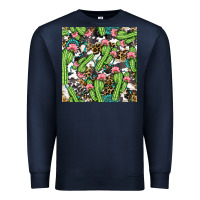 Navy Western Cactus And Turquoise Gemstone With Leopard And Cowhide Seamles Premium Sweatshirt - BundleAndBundleShop