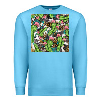Ocean Blue Western Cactus And Turquoise Gemstone With Leopard And Cowhide Seamles Premium Sweatshirt - BundleAndBundleShop