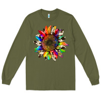 Army Green tie dye sunflower with cowhide Long Sleeve Tee - Artiststas