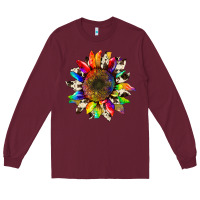 Burgundy tie dye sunflower with cowhide Long Sleeve Tee - Artiststas