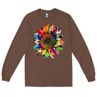 Chestnut tie dye sunflower with cowhide Long Sleeve Tee - Artiststas