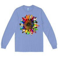 Colony Blue tie dye sunflower with cowhide Long Sleeve Tee - Artiststas