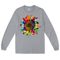 Heather Grey tie dye sunflower with cowhide Long Sleeve Tee - Artiststas